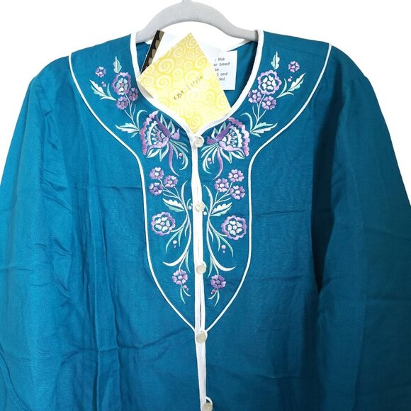Bob Mackie Wearable Art Jacket Women's L Linen Rayon Floral‎ Embroidery NWT QVC - Picture 2 of 13